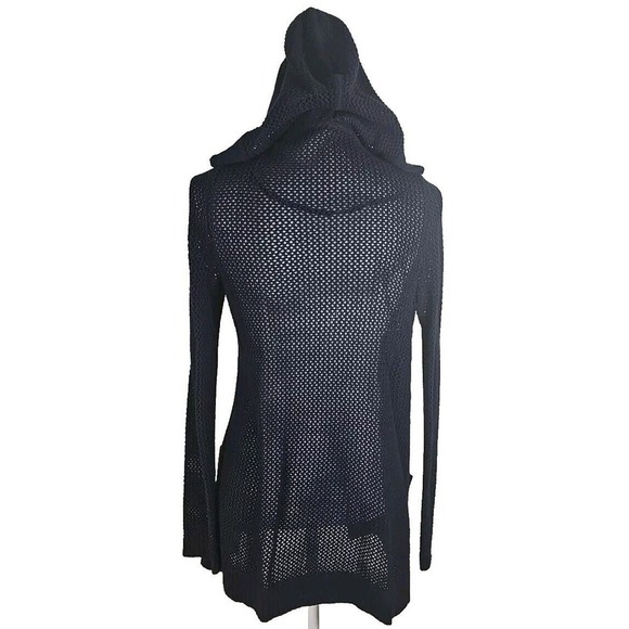 Talbots ~Woman Size S~ Navy Cardigan Crochet Hoodie Cotton Open Front Pockets. - Picture 6 of 9